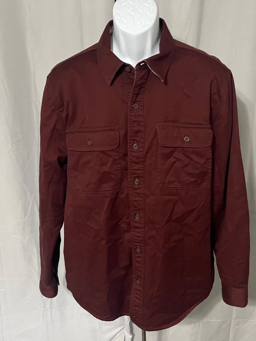 🧥 L.L. Bean Men’s Burgundy Flannel Lined Hurricane Shirt Shacket M Medium 🍂 - Picture 2 of 5